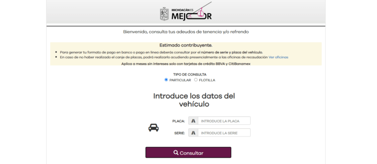 Pago en línea de adeudos vehiculares en Michoacán.